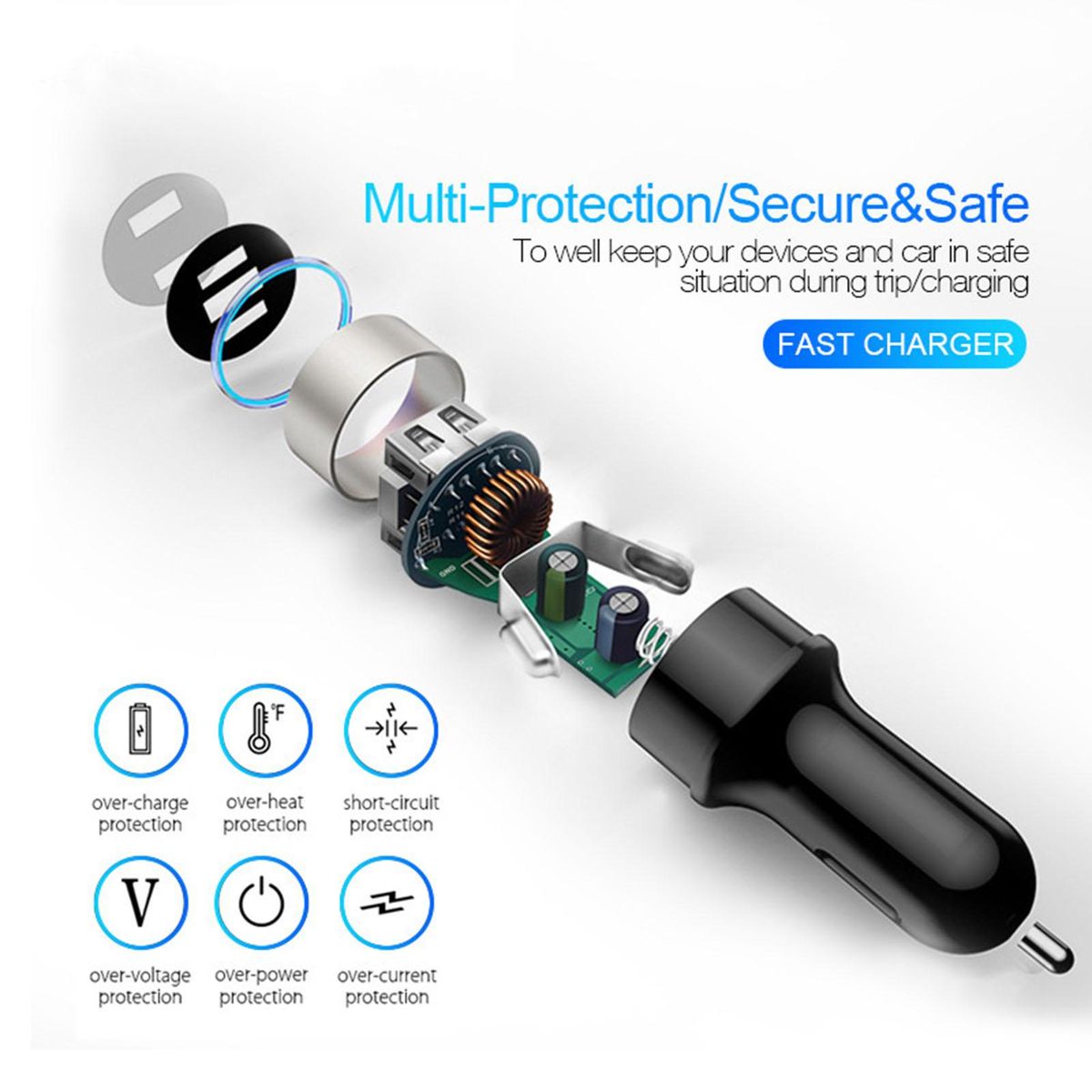 USB Car Charger 3.1A Car Charger Metal Ring Car Charger Golden