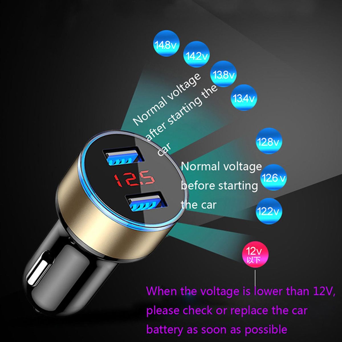 USB Car Charger 3.1A Car Charger Metal Ring Car Charger Golden