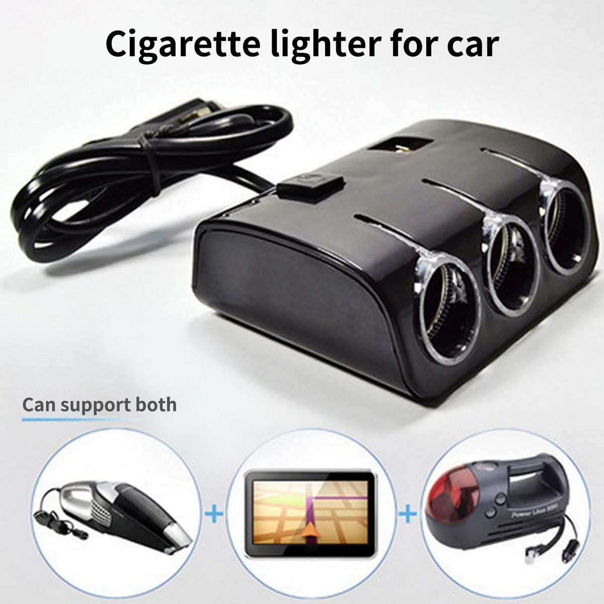 Car USB Charger 3 Socket Splitter Car Charger Adapter Black