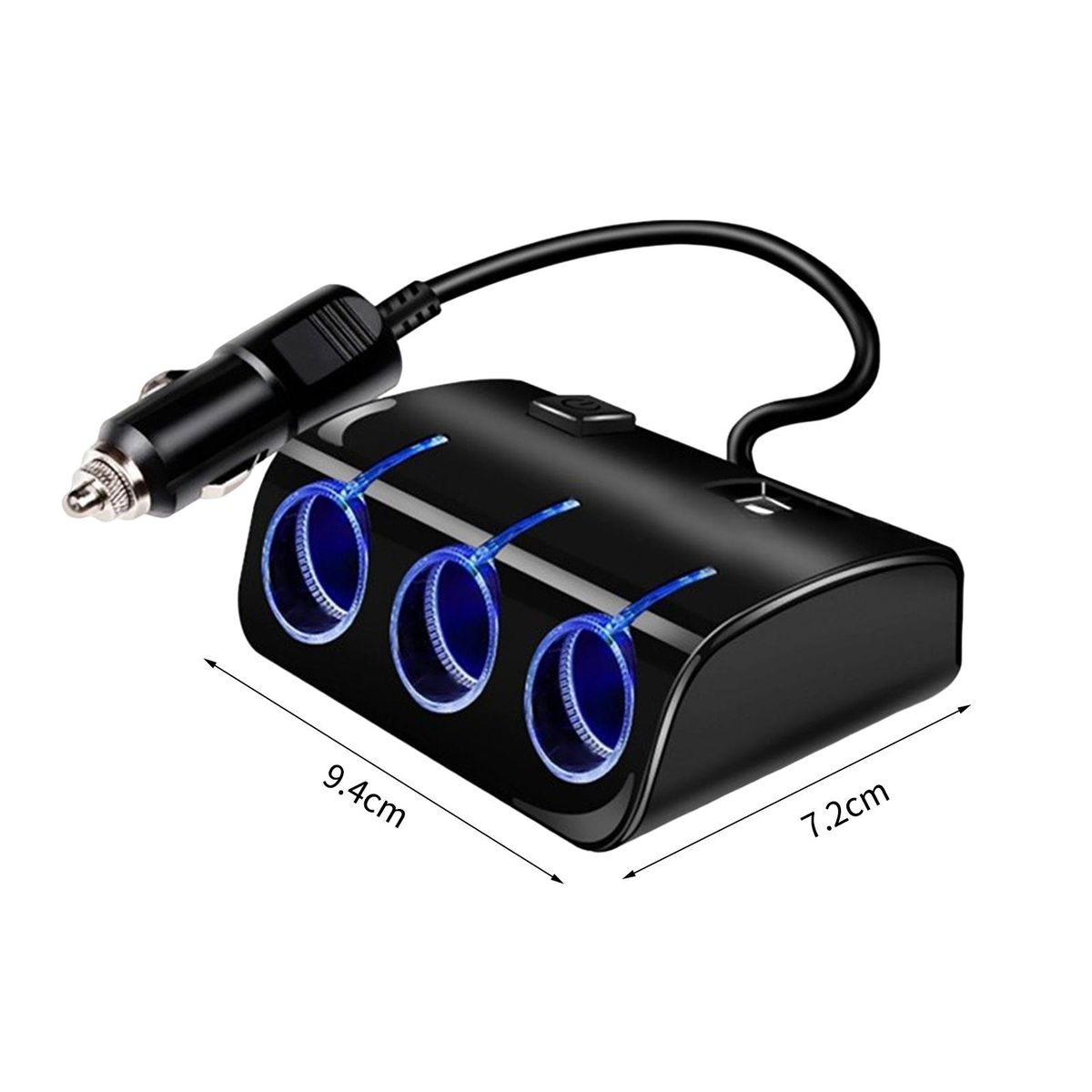 Car USB Charger 3 Socket Splitter Car Charger Adapter Black