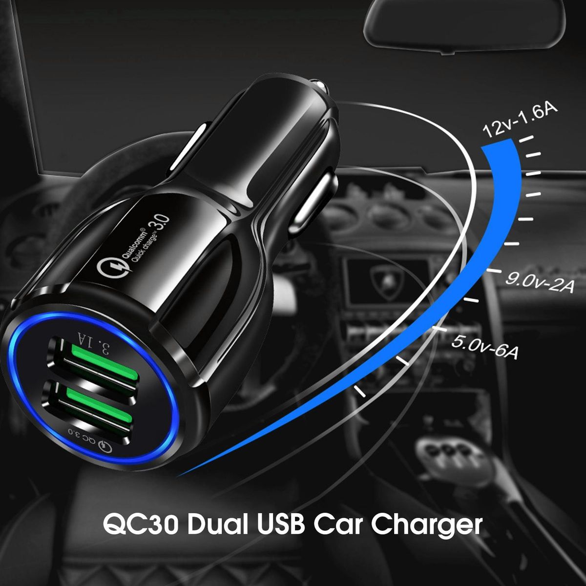Car Charger QC3.0 USB Car Phone Charger Black