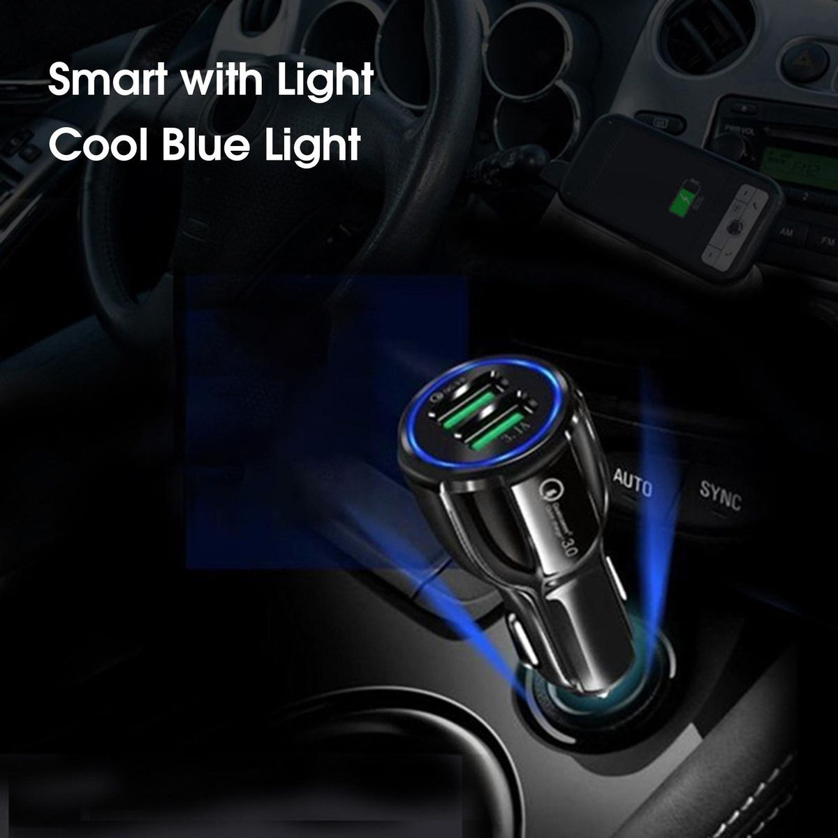 Car Charger QC3.0 USB Car Phone Charger Black