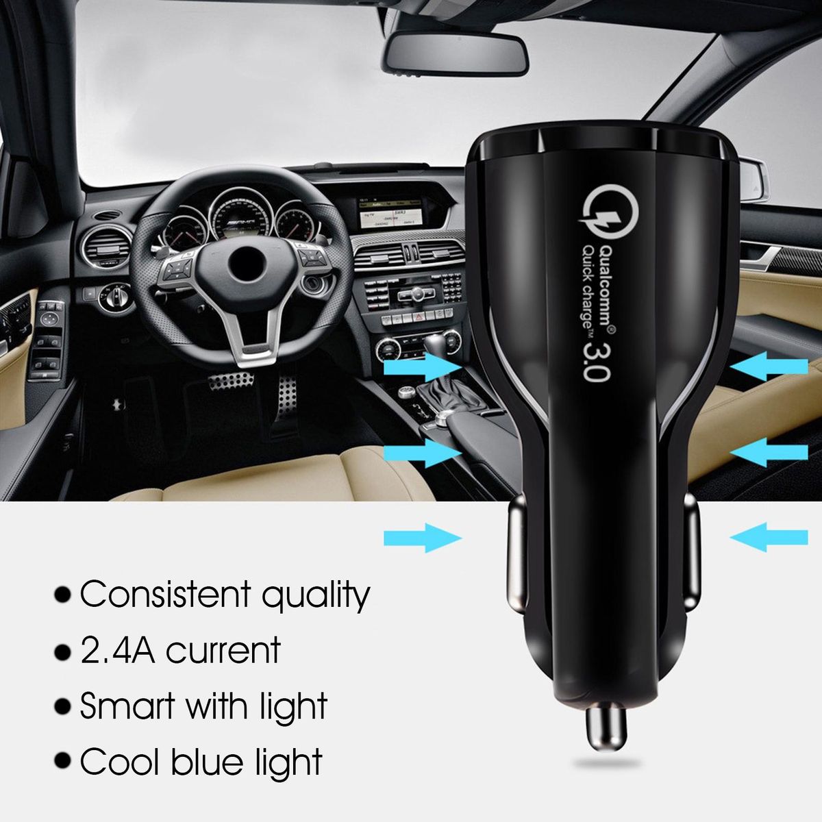 Car Charger QC3.0 USB Car Phone Charger Black