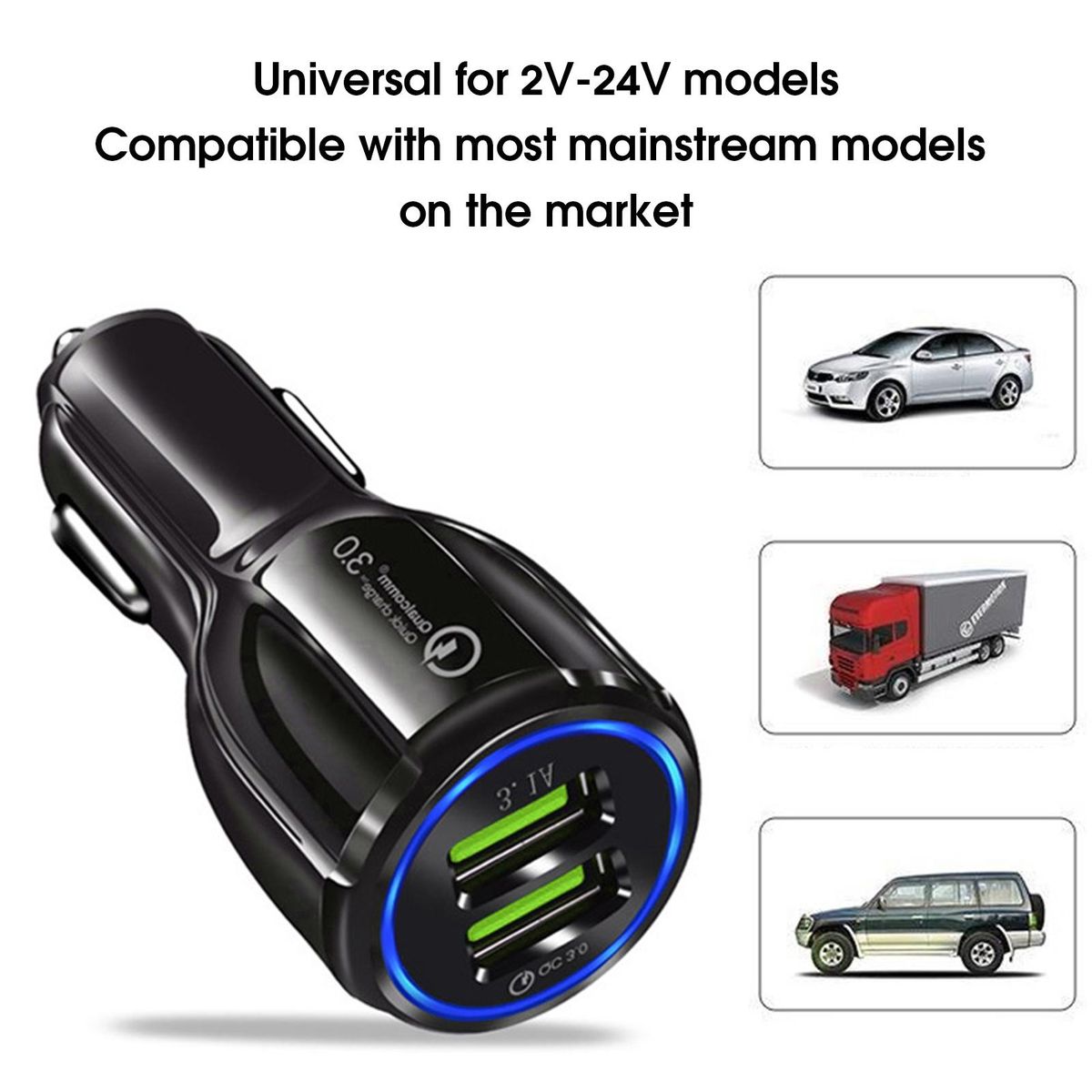 Car Charger QC3.0 USB Car Phone Charger Black