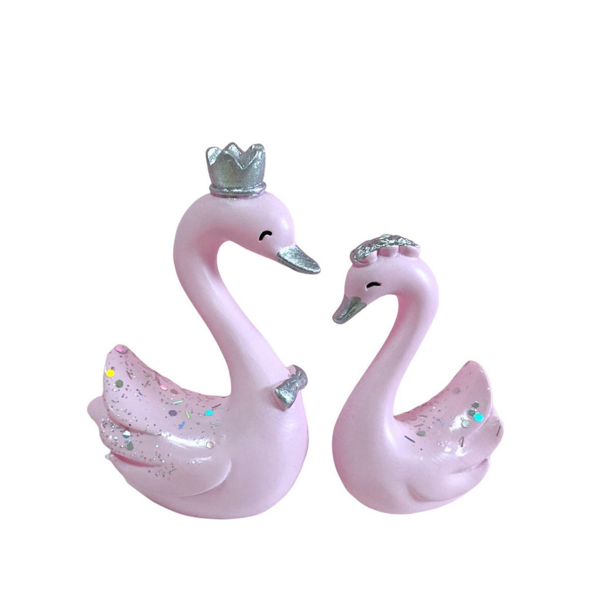 1 Pair Swan Statue Toppers Valentines Day Gift Swan Figurines Ornaments Pink