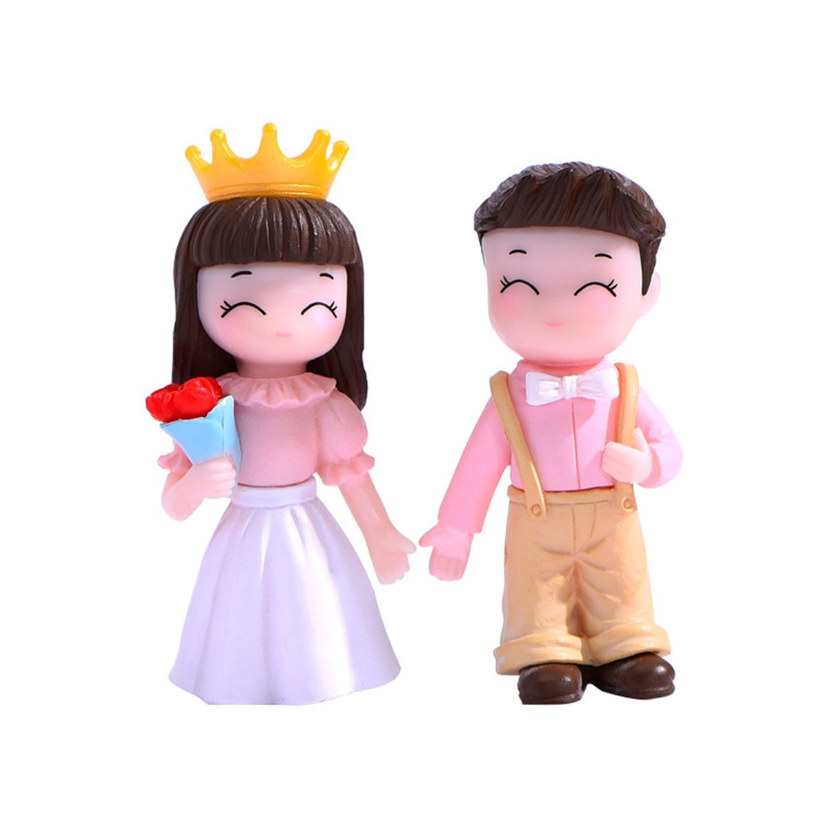 2Pcs Bride Groom Statue Standing Posture Lovers Figurines Pink