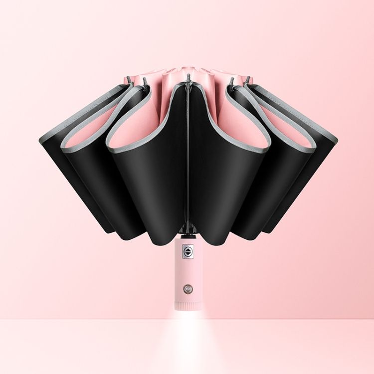 Fully Automatic Vinyl Umbrella Pink With Flashlight