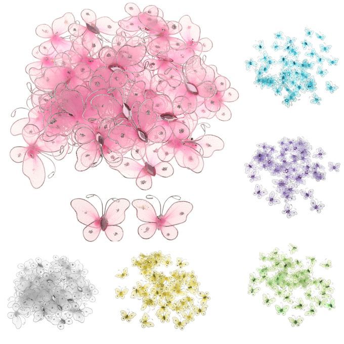 150 Pcs Mesh Glitter Butterflies Blue Purple Pink Diy Scrapbooking