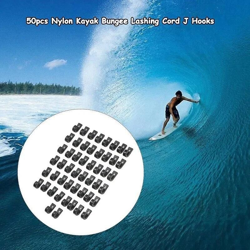 50Pcs Nylon Bungee Lashing Shock Cord J Hooks Tie Down Hook for Kayaks Canoes Boats