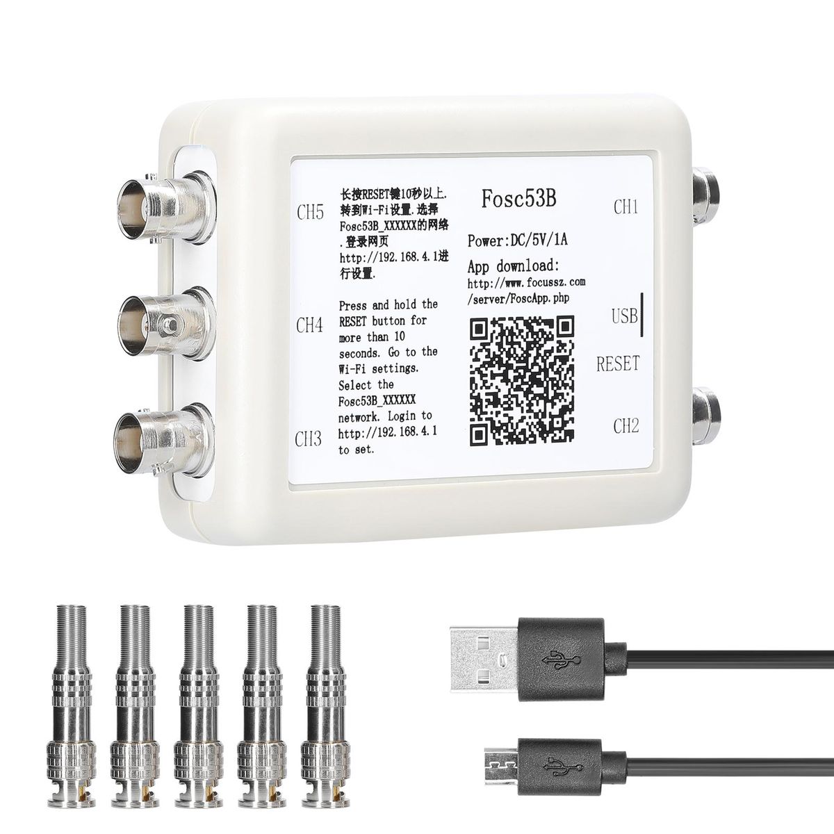 Wireless Wi-Fi and USB Virtual 5-Channel Oscilloscope Portable Data Storage Acquisition Recorder Automotive Maintenance Utility Tool