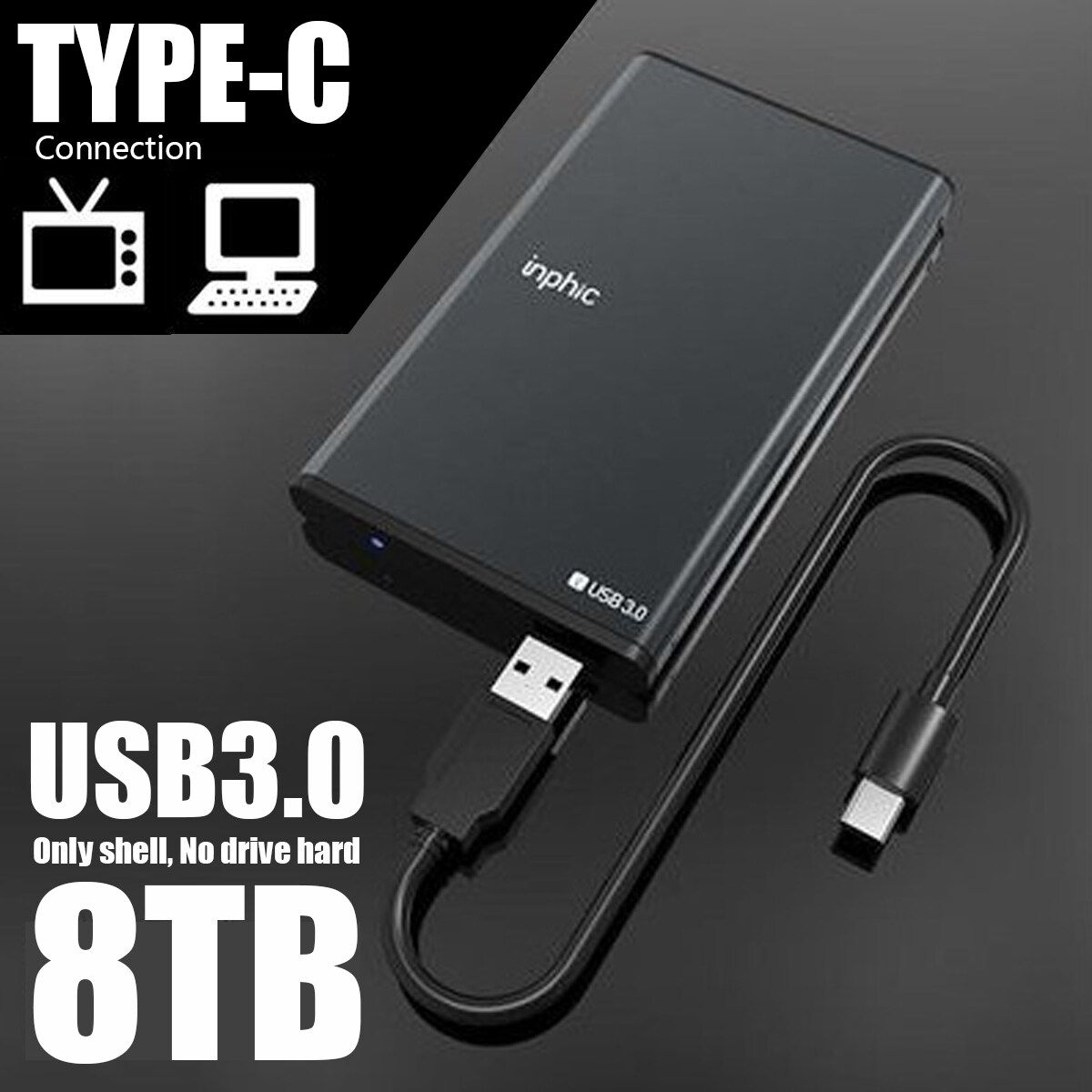 Aluminum Type - USB USB3.0 SATA 2.5inch 8TB HDD/SSD High Speed External Hard Drive Disk Storage Devices Data Storage Case Transmission