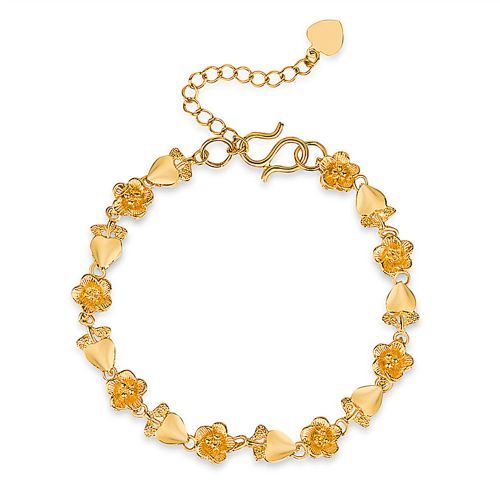 Handmade Love Flower Bracelet Ladies Gold Plated With Tail Chain