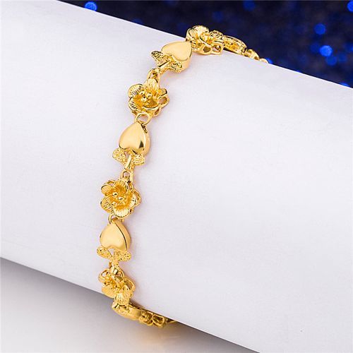 Handmade Love Flower Bracelet Ladies Gold Plated With Tail Chain