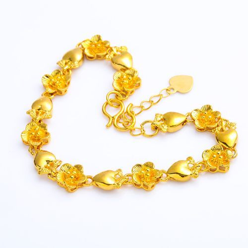 Handmade Love Flower Bracelet Ladies Gold Plated With Tail Chain