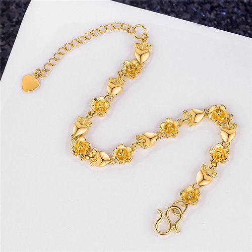 Handmade Love Flower Bracelet Ladies Gold Plated With Tail Chain