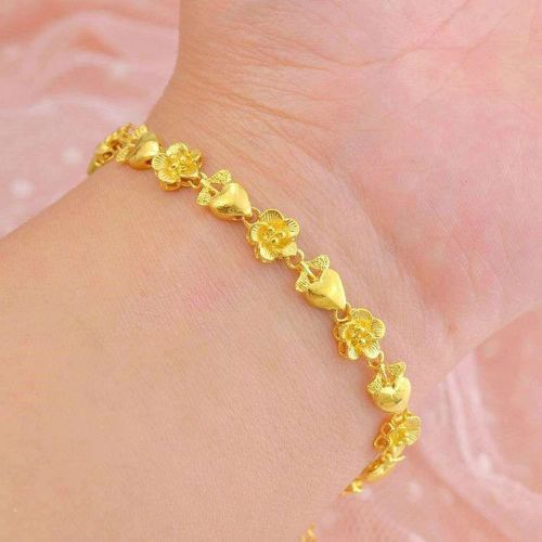 Handmade Love Flower Bracelet Ladies Gold Plated With Tail Chain