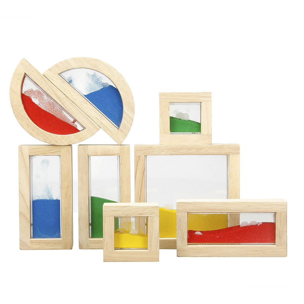 8 Pcs Set Wooden Sensory Building Blocks Sand Baby Educational Toys Montessori