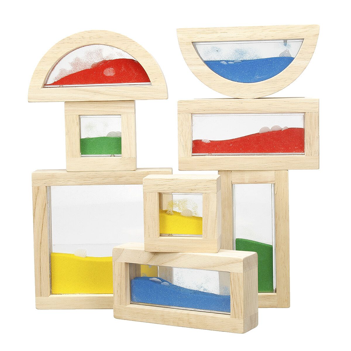 8 Pcs Set Wooden Sensory Building Blocks Sand Baby Educational Toys Montessori