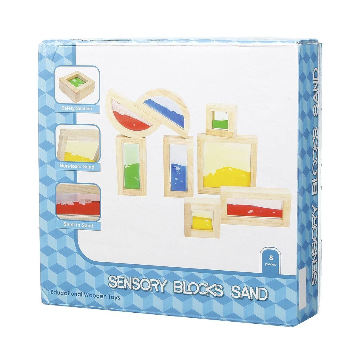 8 Pcs Set Wooden Sensory Building Blocks Sand Baby Educational Toys Montessori