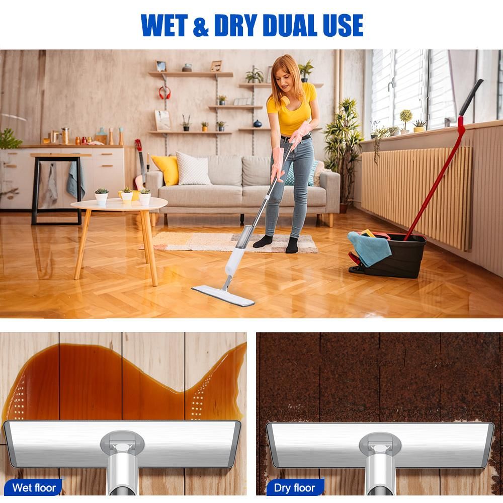 Spray Mop for Floor Cleaning 360 Degree Spin Wet Dry Dust Mop with 270ml Refillable Water Bottle 2 Washable Pads 1 Scrubber Sprayer Microfiber Flat Mop for Hardwood Tiles Floor Home Kitchen
