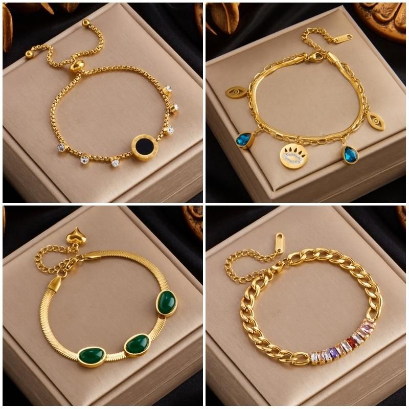 DIEYURO 316L Stainless Steel Gold Color Charm Bangle Bracelet For Women New Trend Rustproof Wrist Jewelry Party Gifts Bijoux
