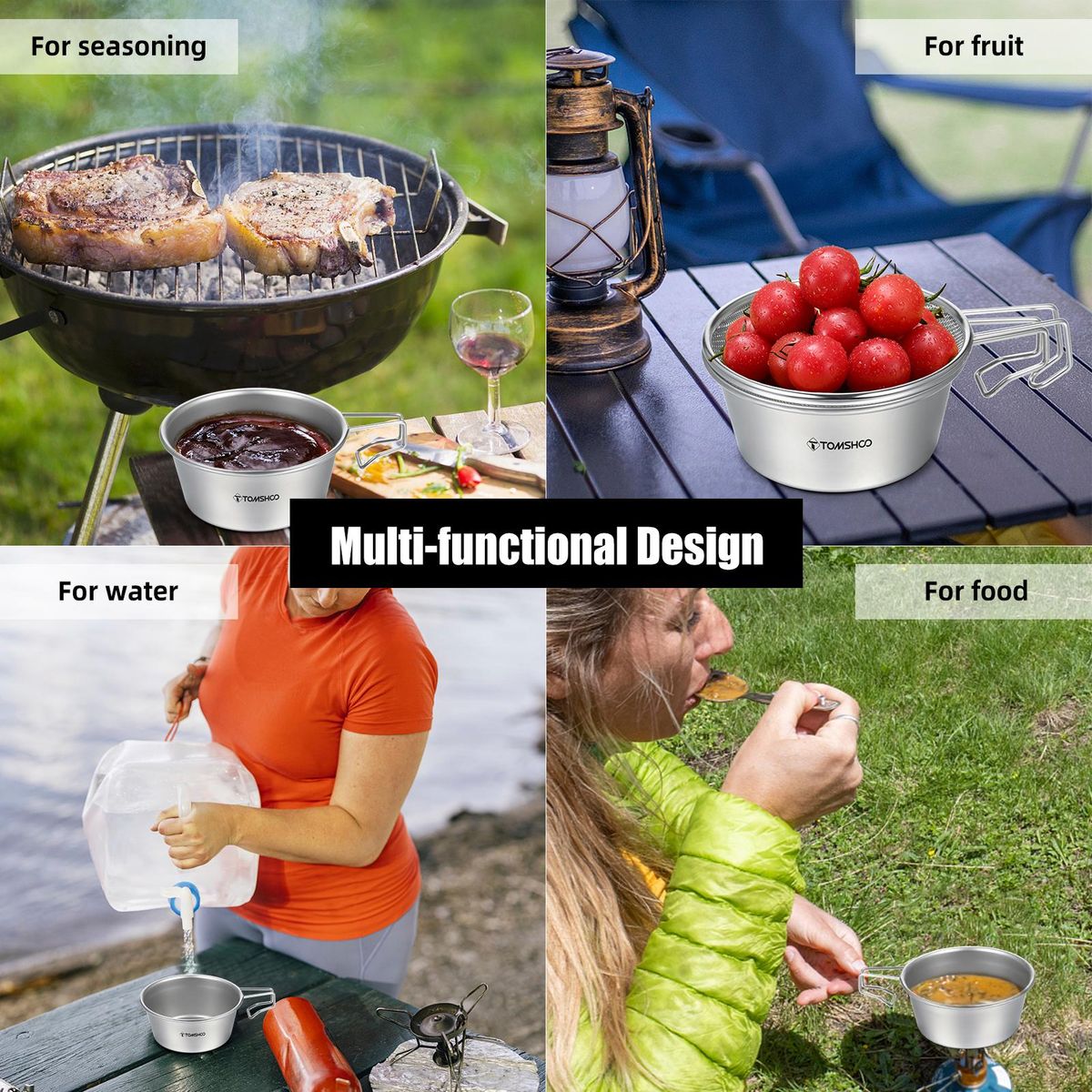 TOMSHOO Stainless Steel Sierra Cup Bowl with Mesh Strainer Colander and Lid for Camping Hiking Backpacking
