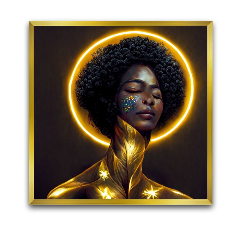 Glowing Golden Lady Wall Art Frame