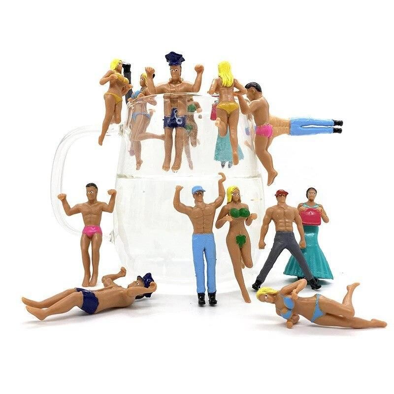 8Pcs Funny Cute Simulation Character Cup Edge Hanging Ornaments Doll Micro Landscape Cup Hanging Hand Model Best Gifts