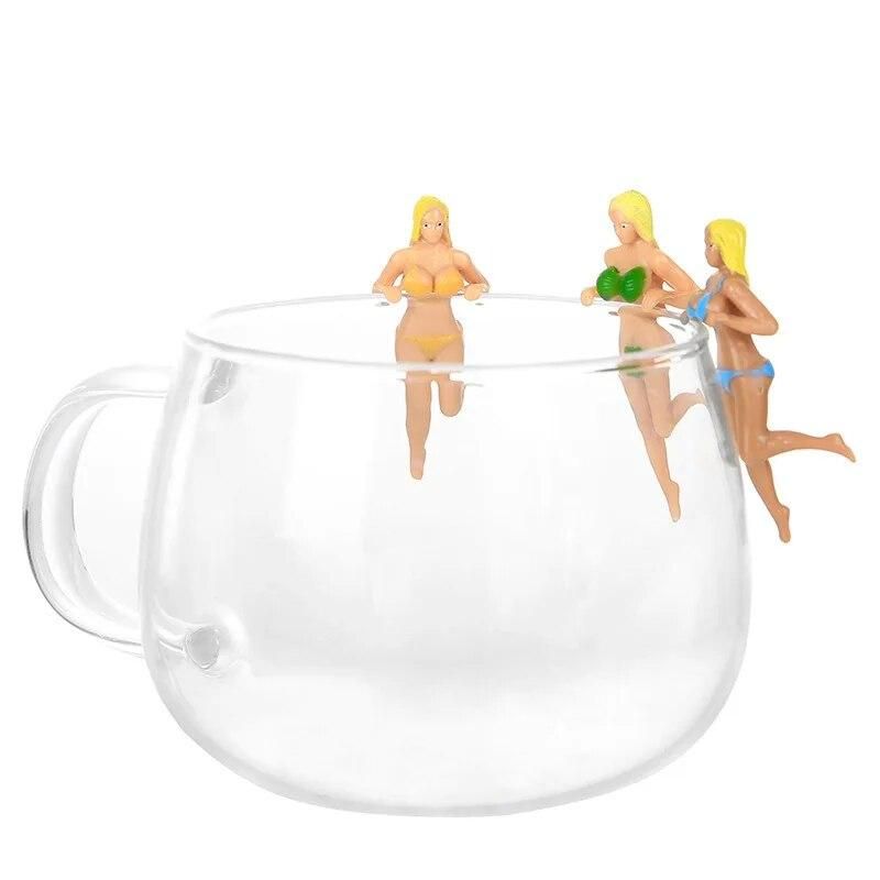 8Pcs Funny Cute Simulation Character Cup Edge Hanging Ornaments Doll Micro Landscape Cup Hanging Hand Model Best Gifts