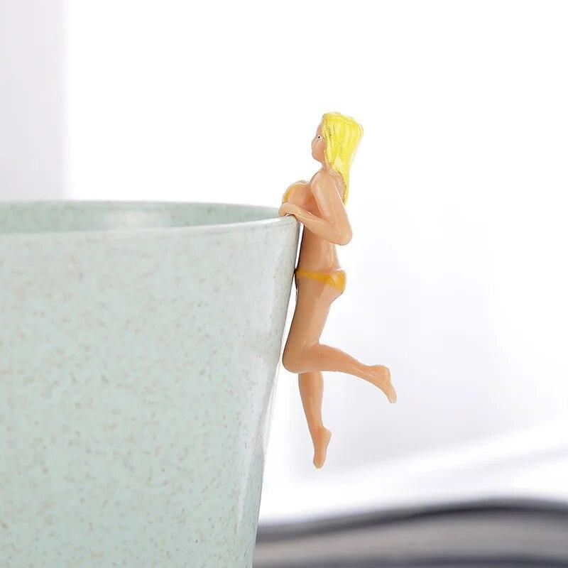8Pcs Funny Cute Simulation Character Cup Edge Hanging Ornaments Doll Micro Landscape Cup Hanging Hand Model Best Gifts