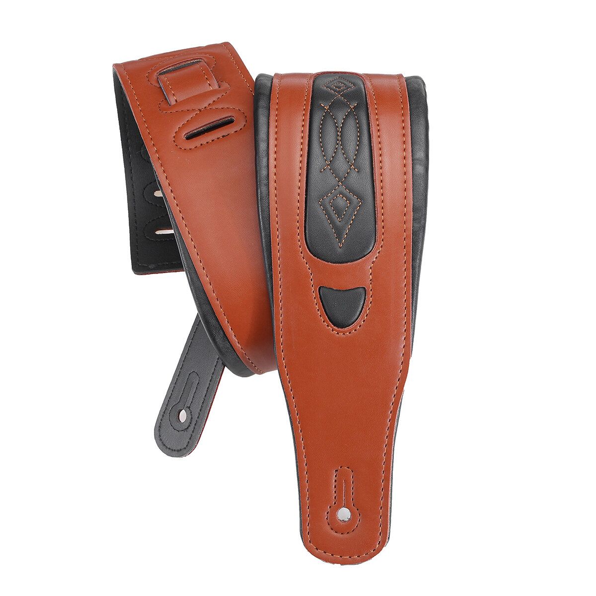 Long Leather Guitar Strap Acoustic Electric Guitar Bass Adjustable Thick Padded Brown