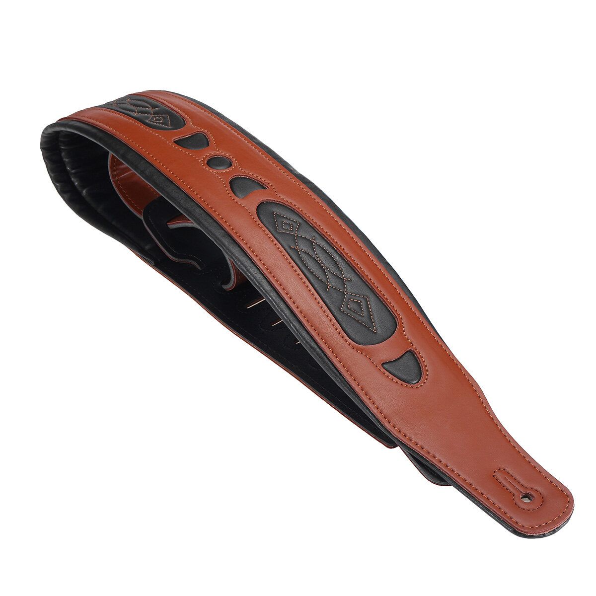 Long Leather Guitar Strap Acoustic Electric Guitar Bass Adjustable Thick Padded Brown