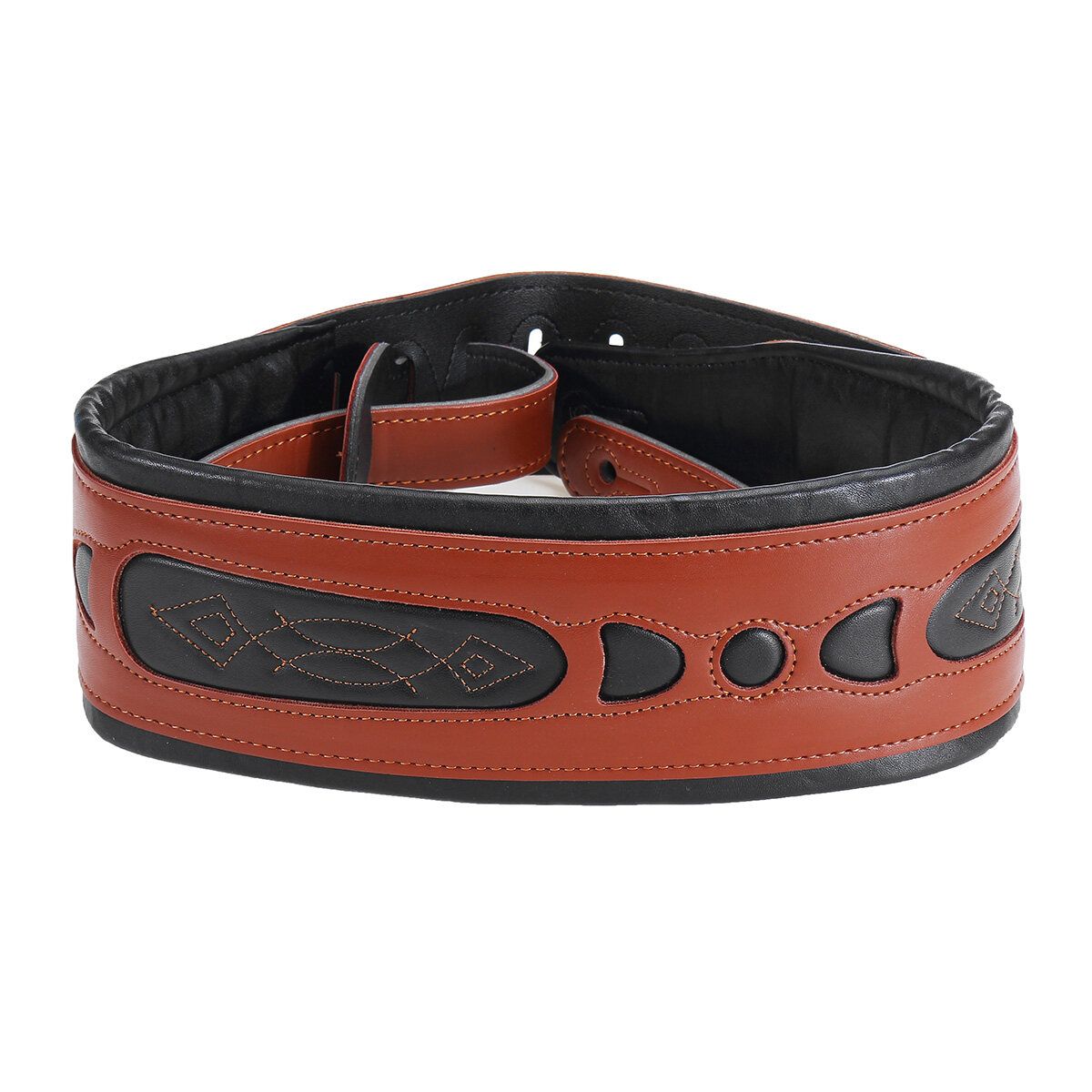 Long Leather Guitar Strap Acoustic Electric Guitar Bass Adjustable Thick Padded Brown