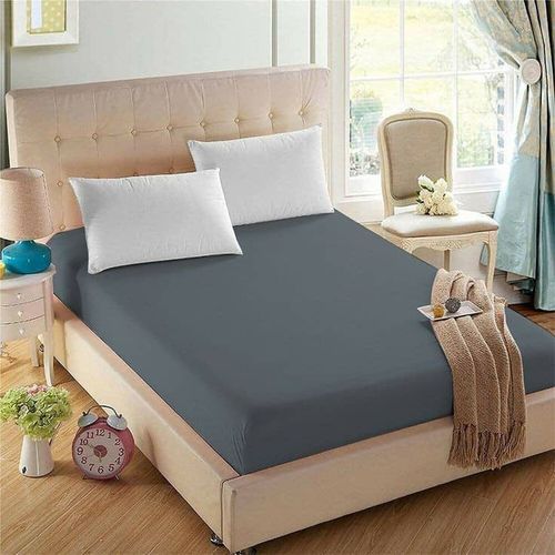 Fitted Sheet Mattress Protector + 2 Bed Pillows - Dark Gray