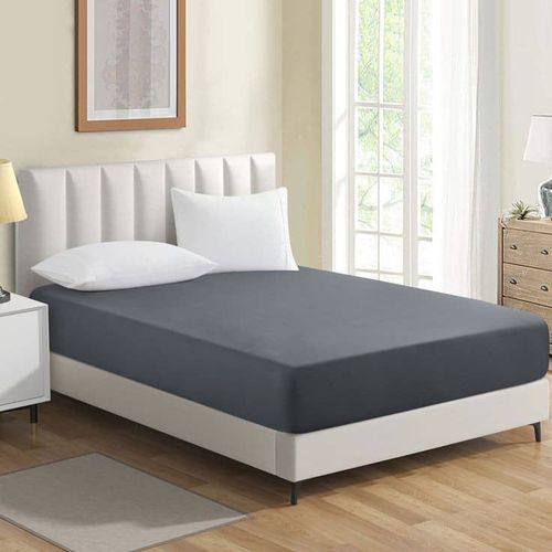 Fitted Sheet Mattress Protector + 2 Bed Pillows - Dark Gray