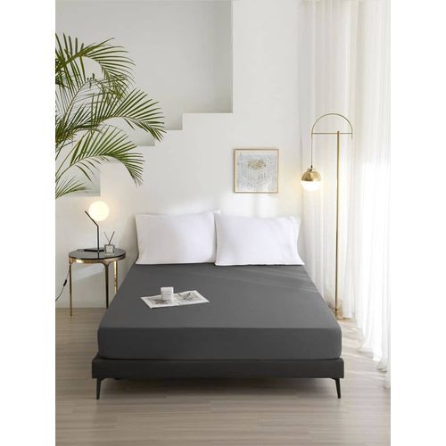 Fitted Sheet Mattress Protector + 2 Bed Pillows - Dark Gray
