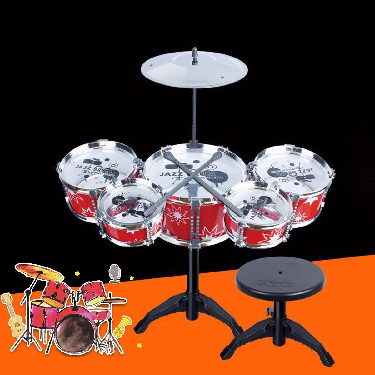 1 Set Jazz Drum Jazz Drum Instrument Toy Red