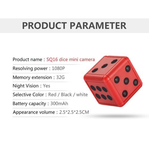 Mini Camera SQ16 Dice Camera 1080P HD Motion Video Surveillance Camcorder Action Night Vision Recording Support TF Card Hidden(WHITE)