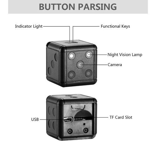 Mini Camera SQ16 Dice Camera 1080P HD Motion Video Surveillance Camcorder Action Night Vision Recording Support TF Card Hidden(WHITE)