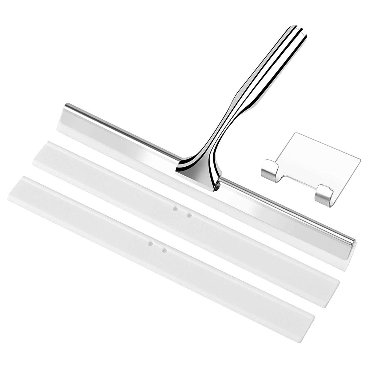 Shower Squeegee, Stainless Steel, Window Squeegee with 2 Silicone Wiper Lips, 25 cm Shower Wiper with Wall Hanger