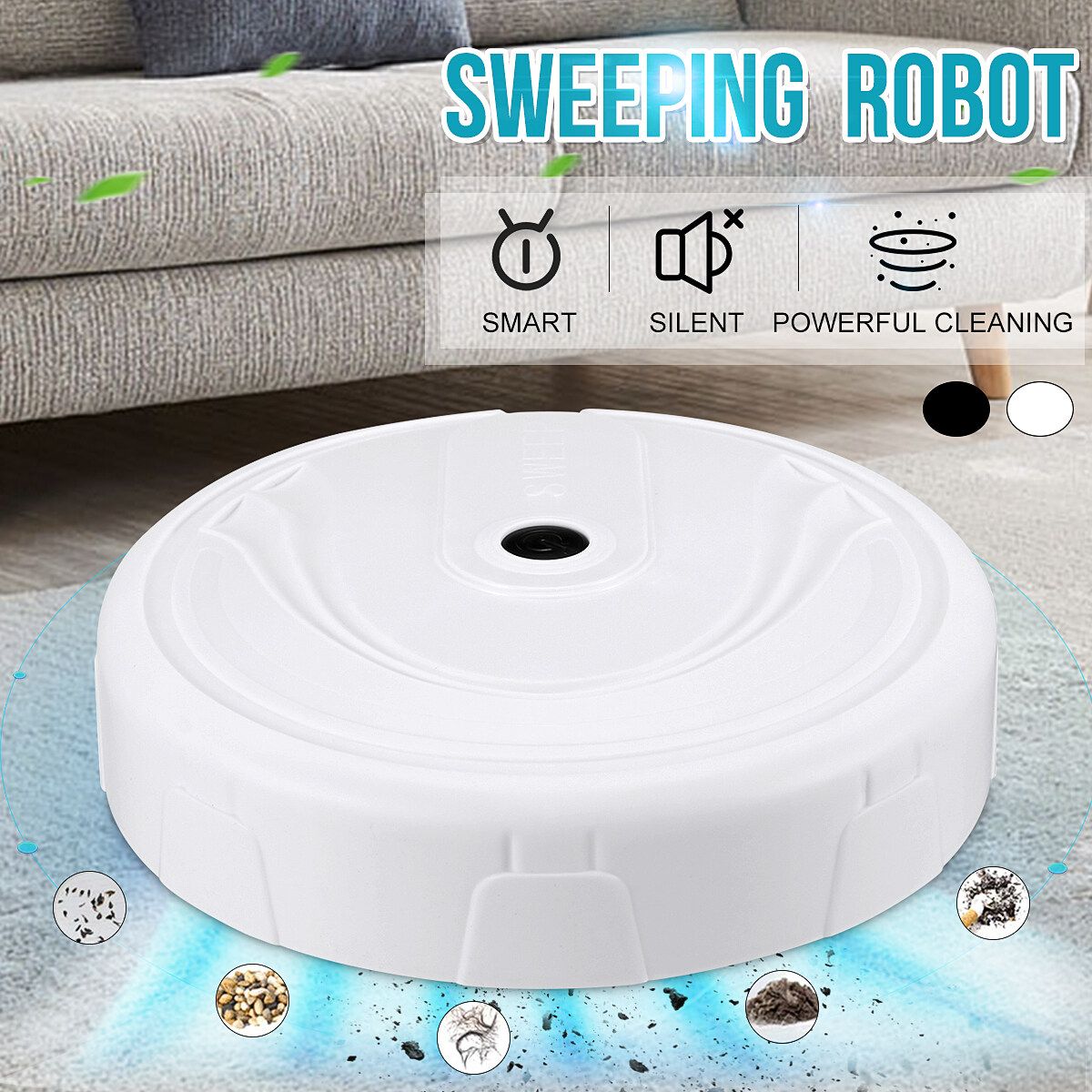 Automatic Smart Sweeping Robot Vacuum Cleaner Floor Machine Sweeper Toy Cleaner White