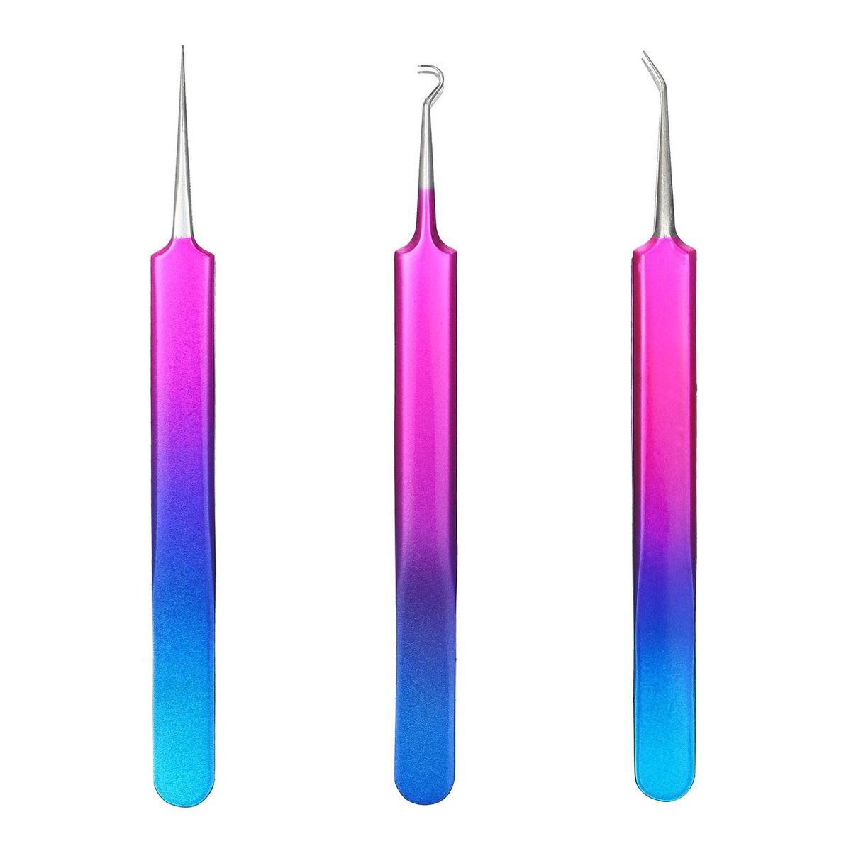 3Pcs Stainless Steel Blackhead Acne Needles Extractor Remover Professional Curved Straight Tweezers Face Care Clip Tweezer