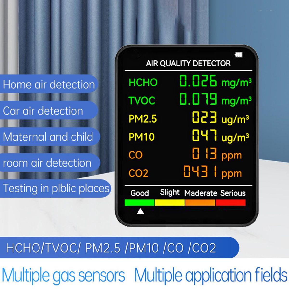Air Quality Monitor 6 in 1 Multifunctional Air Quality Monitor Black