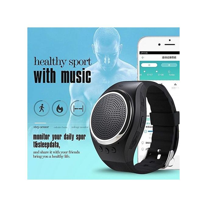 Sport Music Bluetooth Wireless Speakers Watch Style With FM Radio, Handsfree Call, TF Card Playing, Selfie Shutter, Alarm Clock Cellphone Anti-lost For Any Smartphone,White HT-S