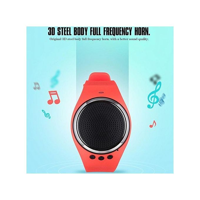 Sport Music Bluetooth Wireless Speakers Watch Style With FM Radio, Handsfree Call, TF Card Playing, Selfie Shutter, Alarm Clock Cellphone Anti-lost For Any Smartphone,White HT-S