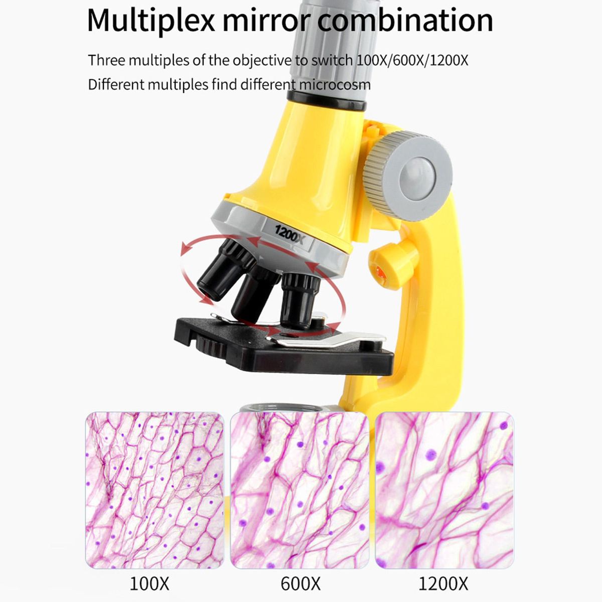 1 Set Children 100X600X1200X Multiple Objective Lens Student Kit Yellow