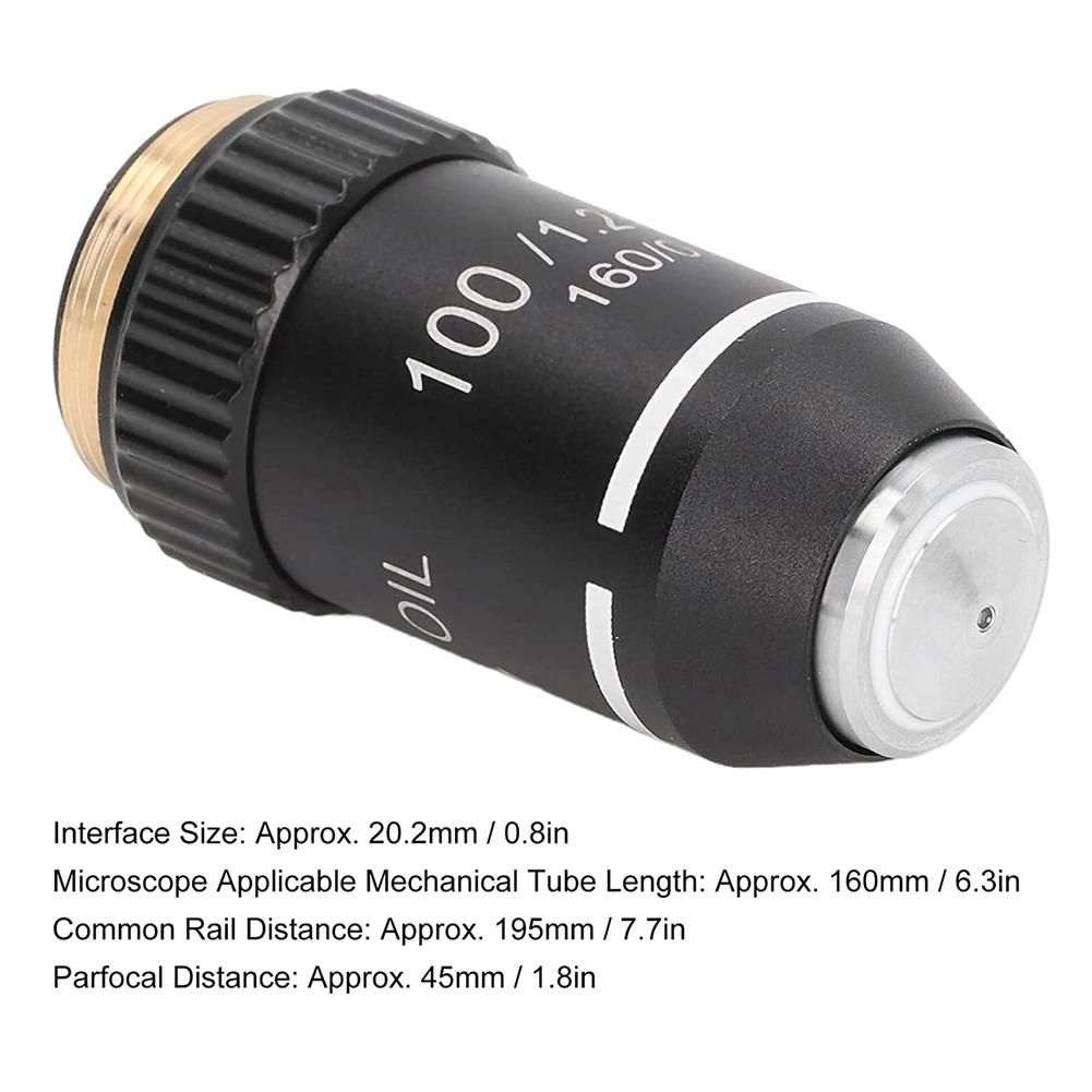 Biological Microscope Lens 195 Achromatic Black Objective Lens 100X Oil Objective Interface 202mm Thread