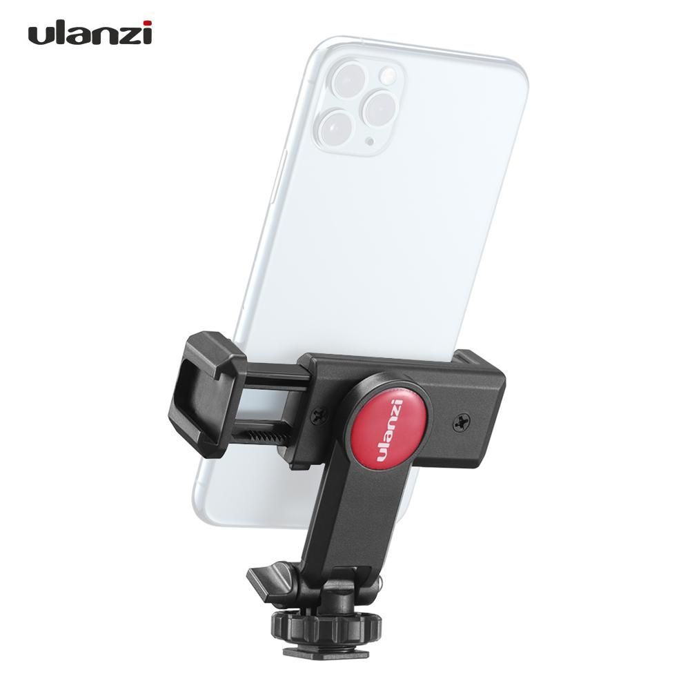 Ulanzi Rotatable Tripod Phone Holder Clamp Clip Mount Adapter with 1/4 Hot Shoe Microphone Mount Cold Shoe 360 Degree Rotatable