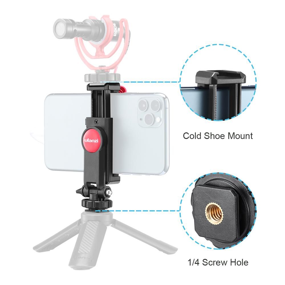 Ulanzi Rotatable Tripod Phone Holder Clamp Clip Mount Adapter with 1/4 Hot Shoe Microphone Mount Cold Shoe 360 Degree Rotatable