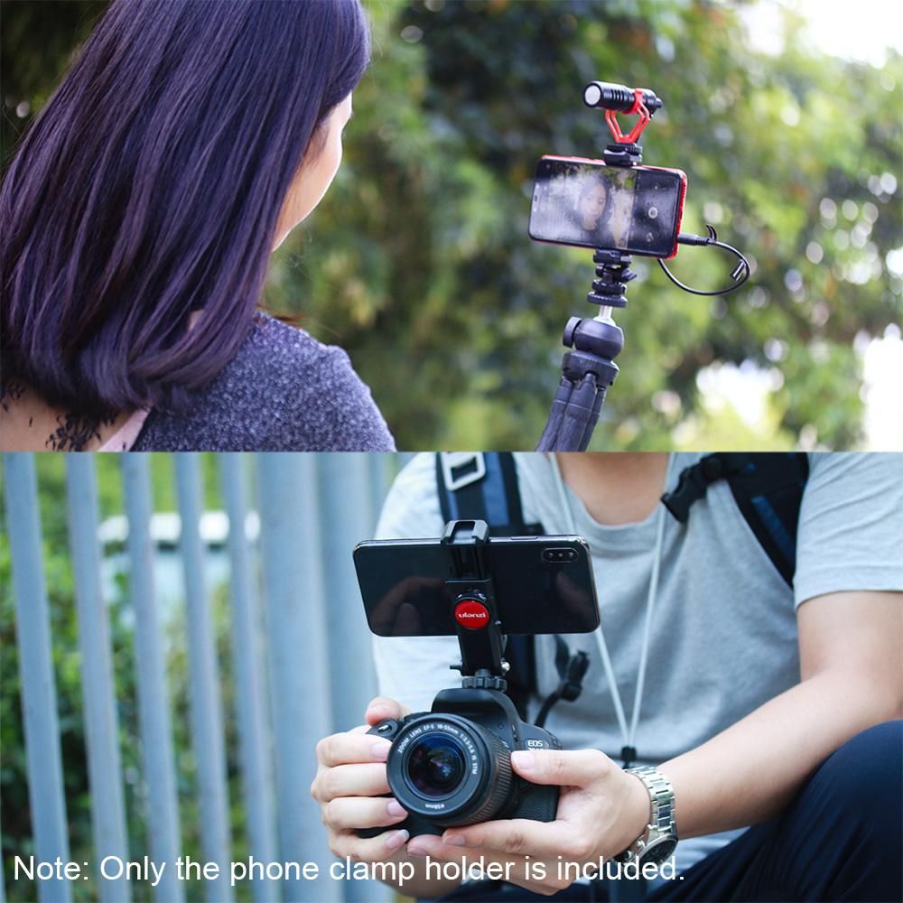 Ulanzi Rotatable Tripod Phone Holder Clamp Clip Mount Adapter with 1/4 Hot Shoe Microphone Mount Cold Shoe 360 Degree Rotatable